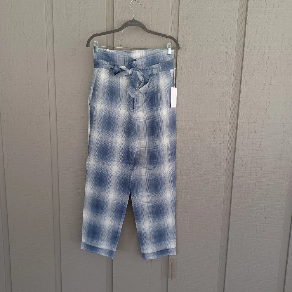 Reformation Bristol Linen Plaid Paperbag Pant Size 6 Preppy Women In Ghost Boho